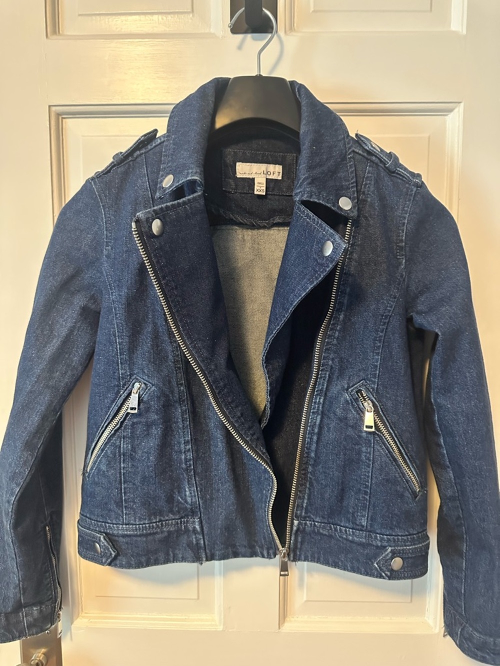 LOFT Petite Dark Blue Denim Moto Jacket - XXSP
